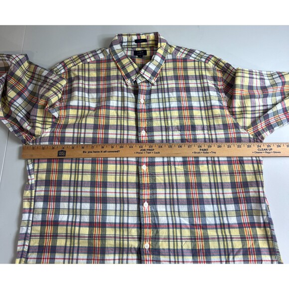 J Crew Men's Summer Plaid Slim Long Sleeve Button Down Shirt Yellow Blue Size XL - Picture 6 of 9